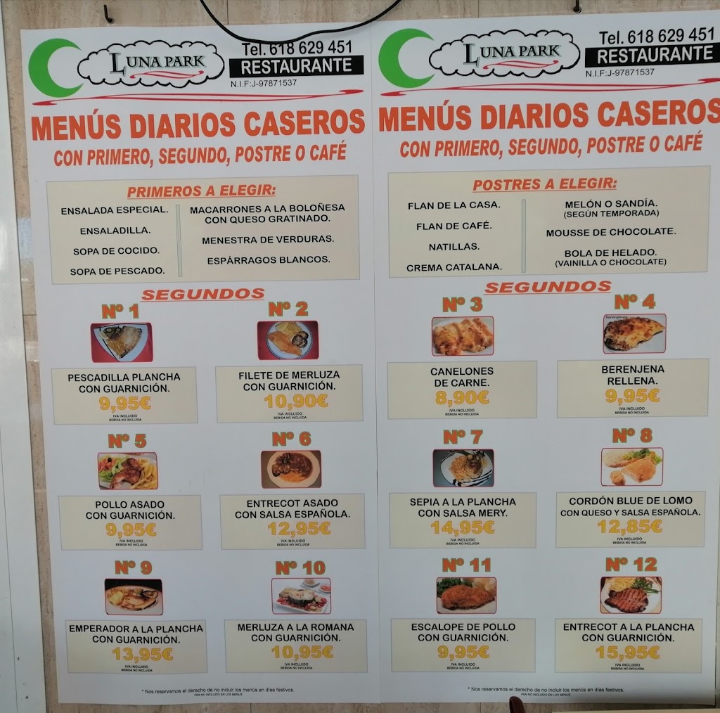 Restaurante Luna Park - Cocina Mediterranea y Arroces en Tavernes de la Valldigna — Carta