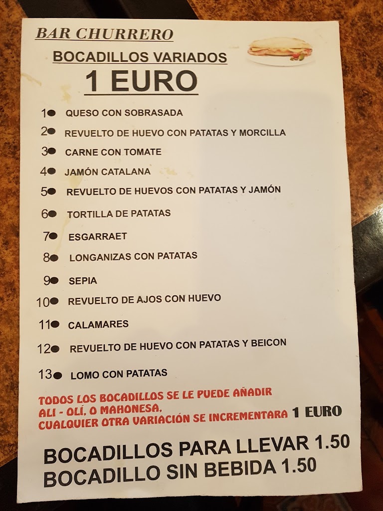 Bar-Churreria-Fernandez — Carta