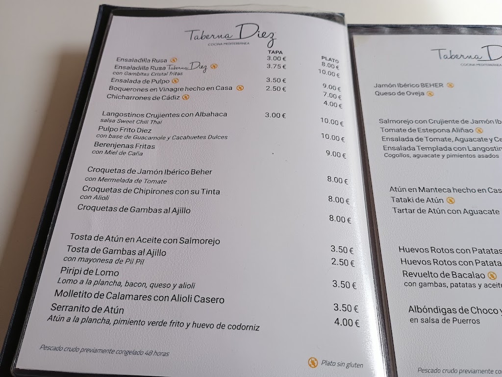 Restaurante Taberna Diez — Carta