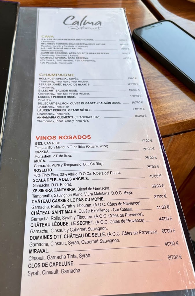 Calma Restaurant — Carta
