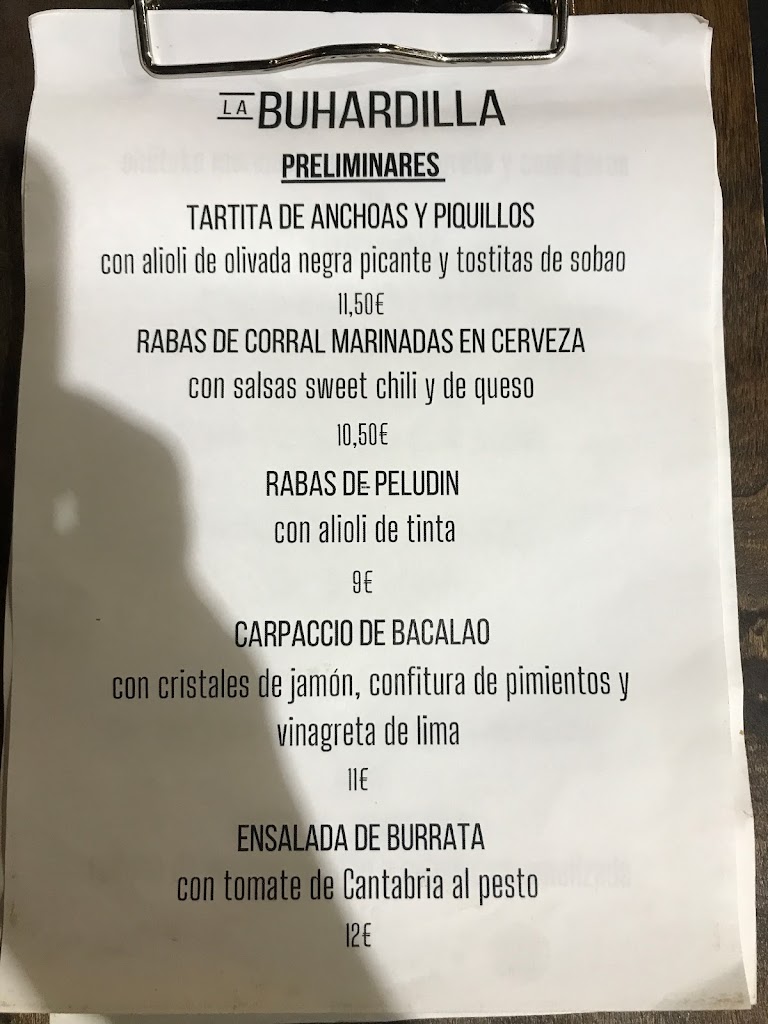 La Buhardilla Gastrobar — Carta