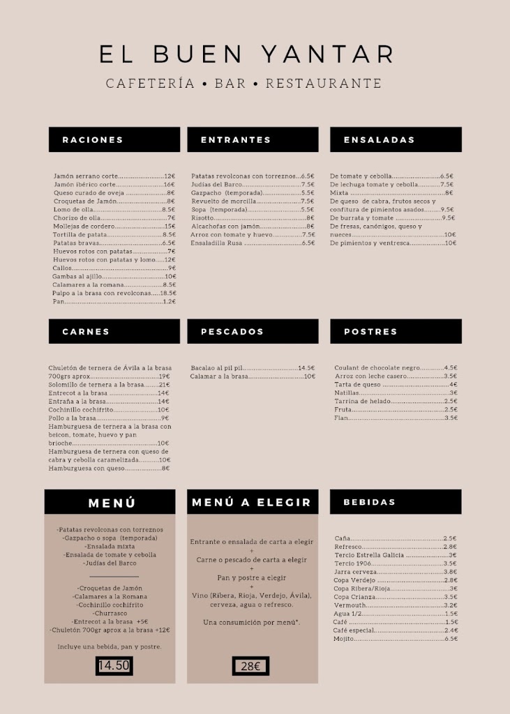 Restaurante El Buen Yantar — Carta