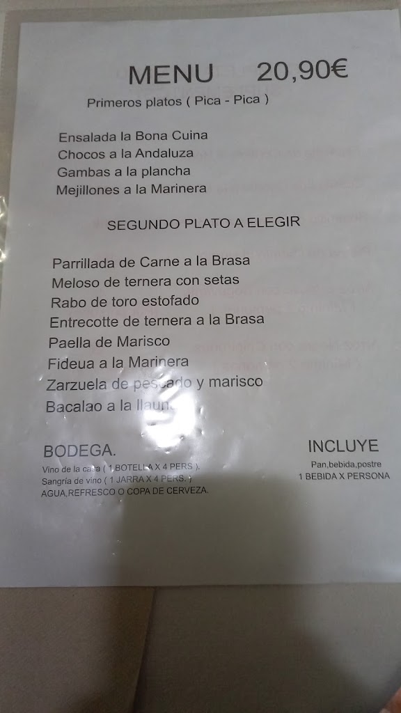 Restaurant La Bona Cuina — Carta