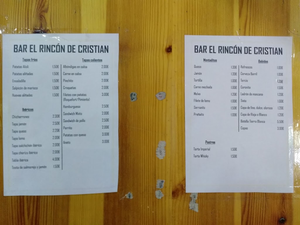 Cristian Bar&Cafeteria — Carta