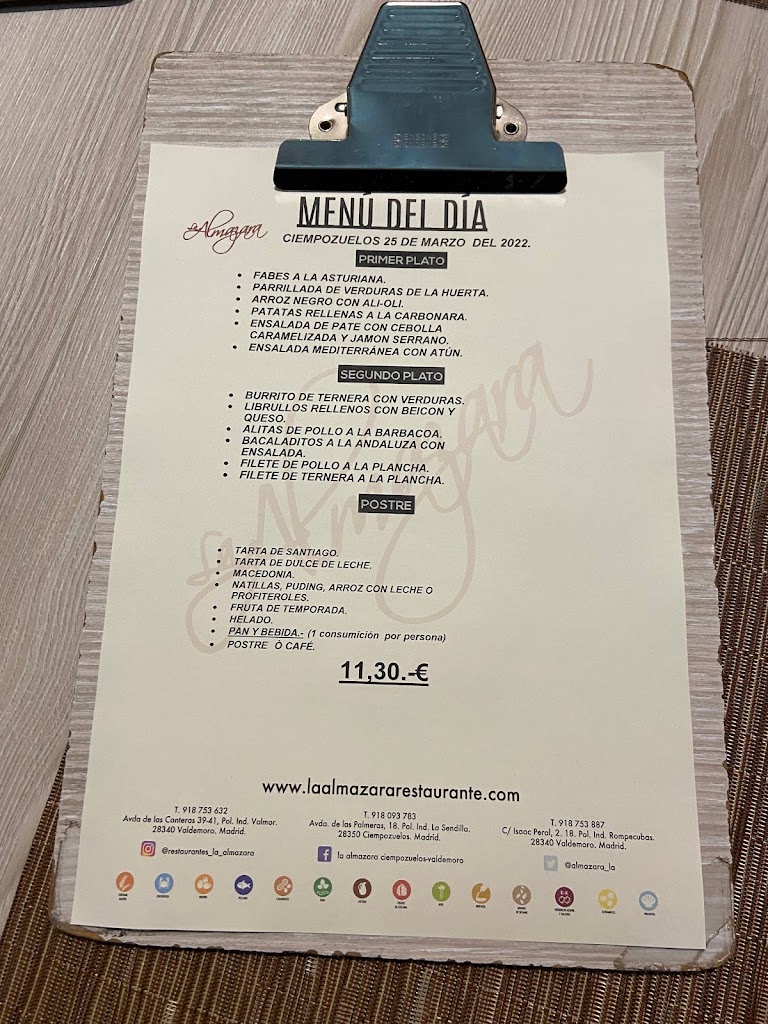 La Almazara restaurante/ Ciempozuelos — Carta