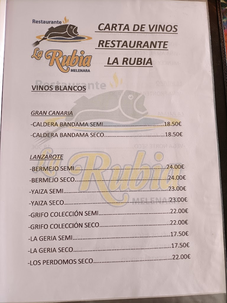 Restaurante La Rubia — Carta