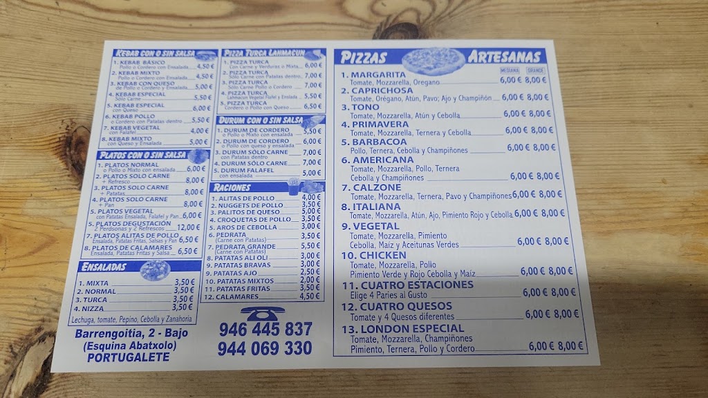 Kebab Meson Romero Portugalete — Carta