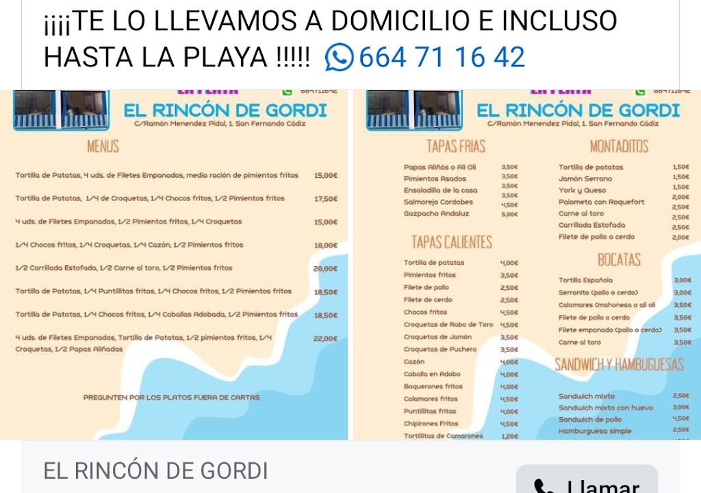 Bar Rincon de Gordi — Carta