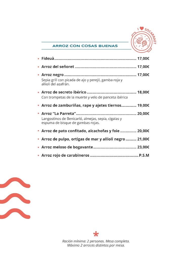 Restaurant La Parreta — Carta