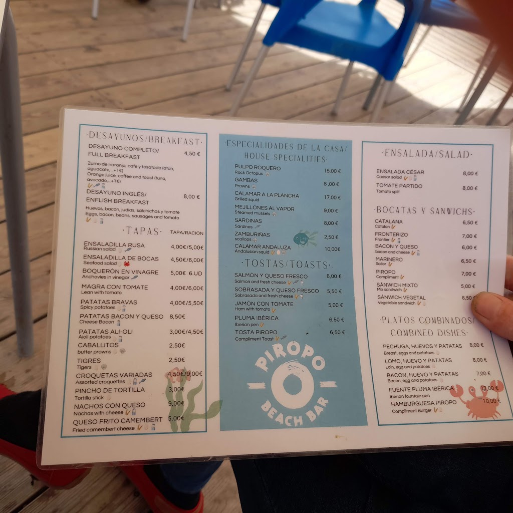 Piropo Beach Bar — Carta