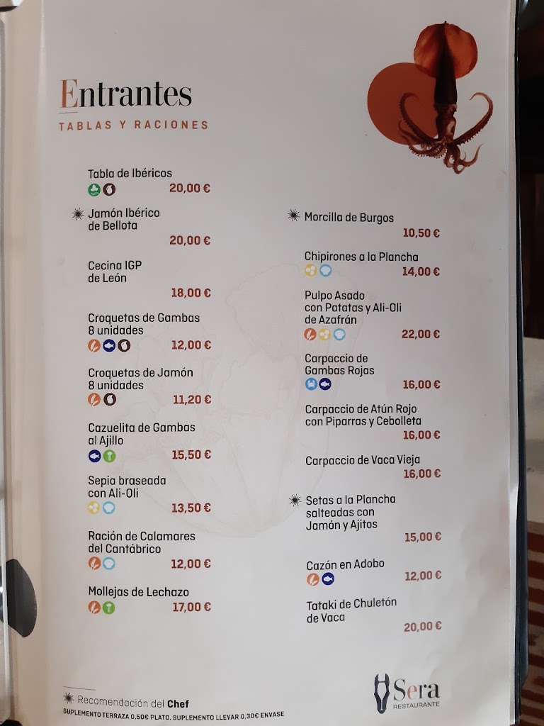 Restaurante Sera — Carta