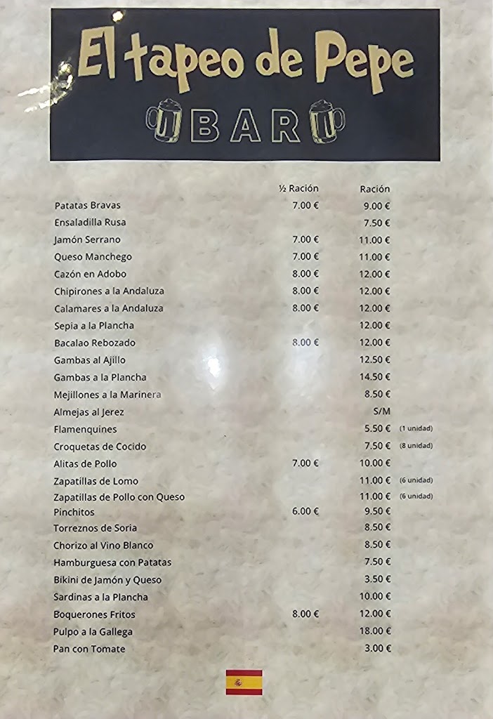 Bar El tapeo de Pepe — Carta