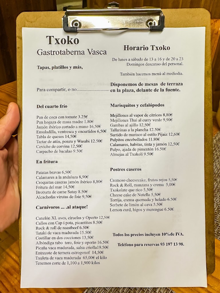 Bar Txoko — Carta