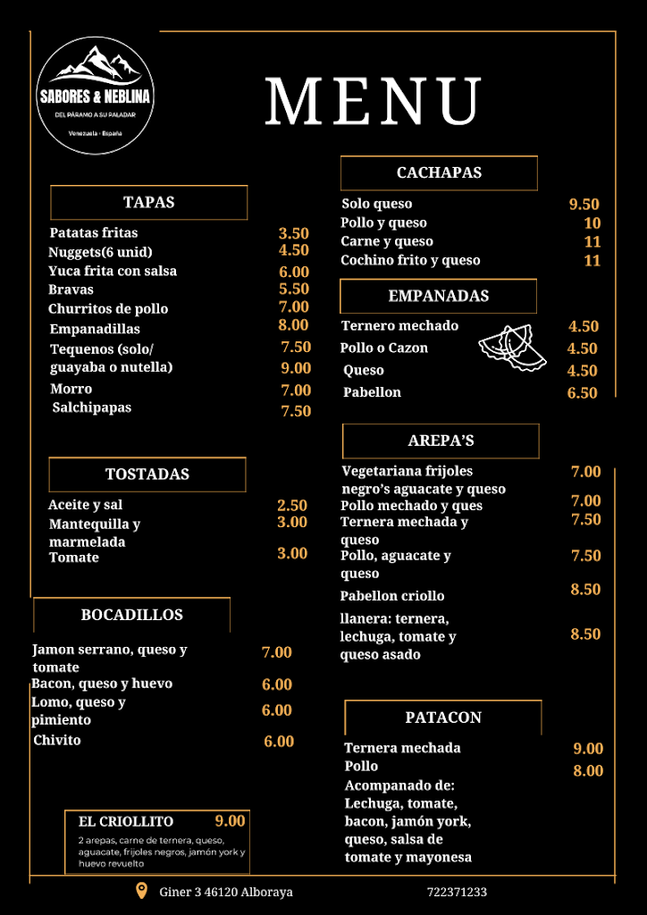 Sabores Y Neblina — Carta