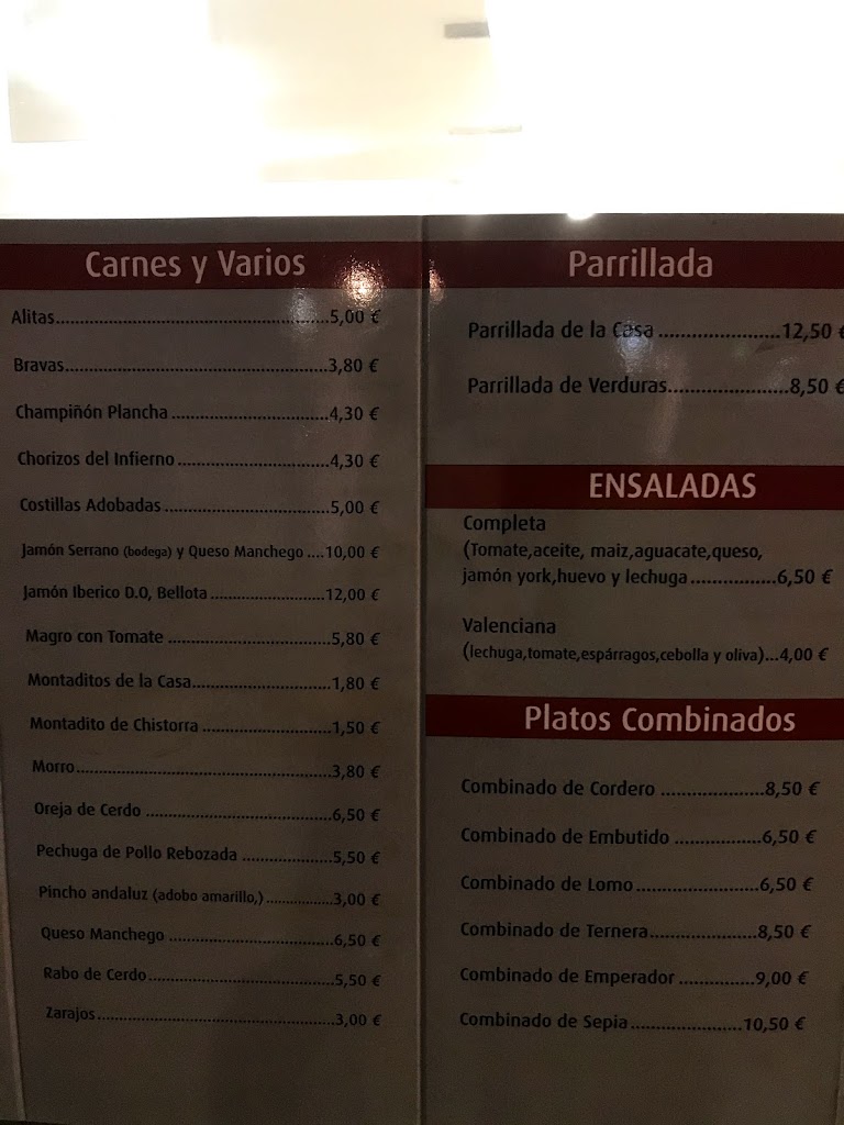 El Corzo Bar Taperia — Carta