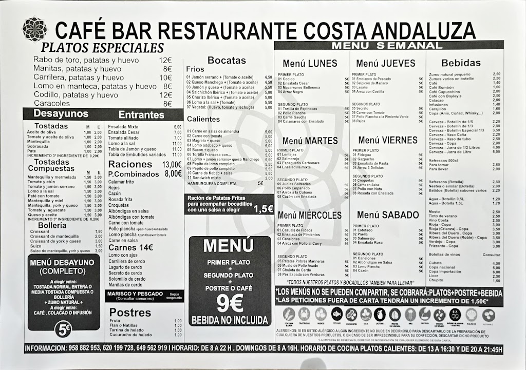 Restaurante Costa Andaluza — Carta