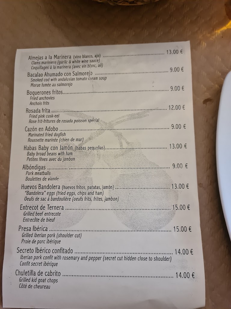 Restaurante: Las Castanuelas — Carta