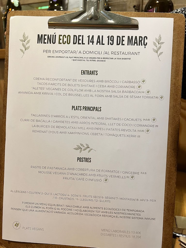Restaurant La Revolta Terrassa — Carta