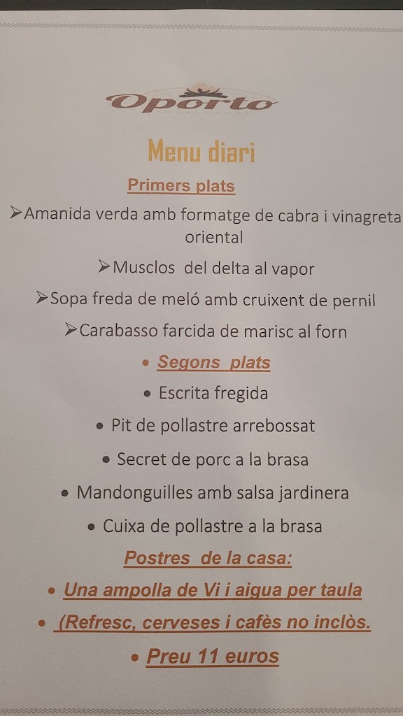 Restaurant OPORTO — Carta