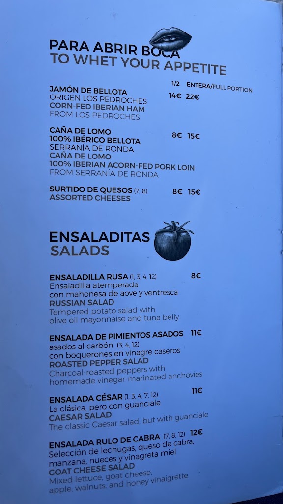 Restaurante Degusto — Carta