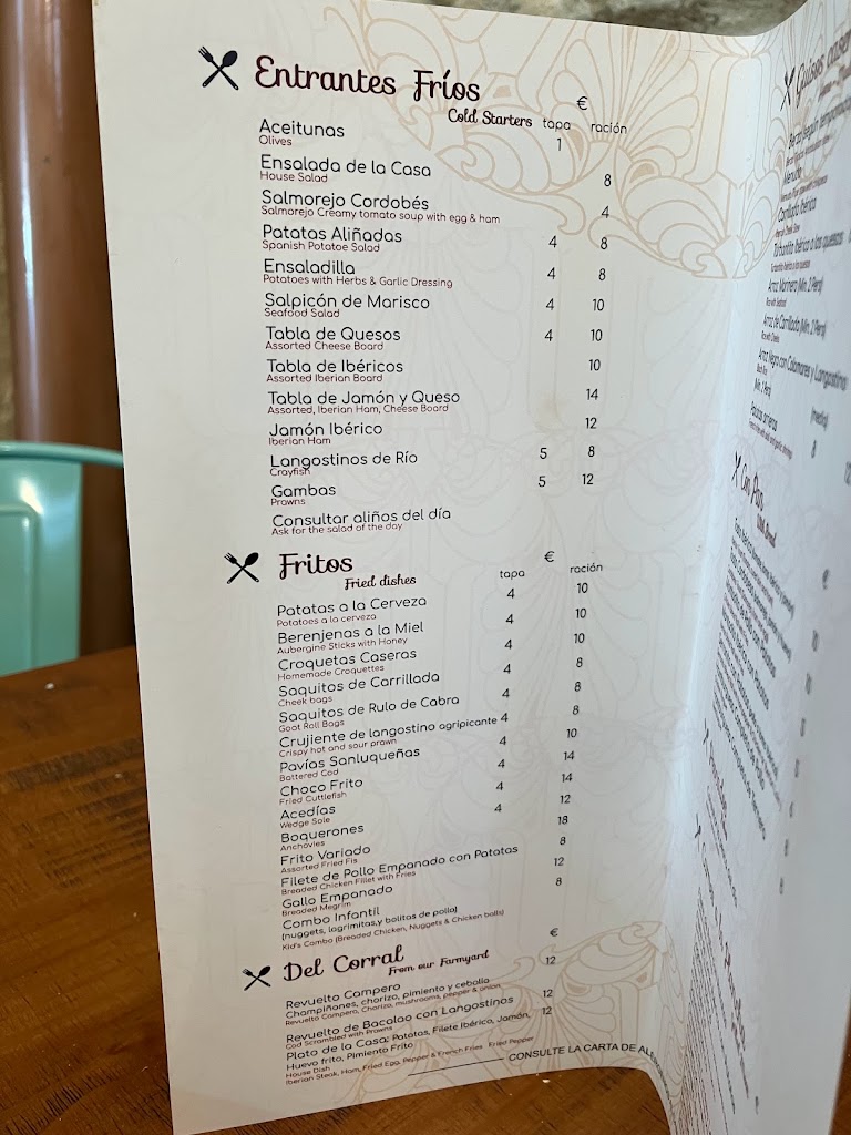 Restaurante Casa Sanchez — Carta