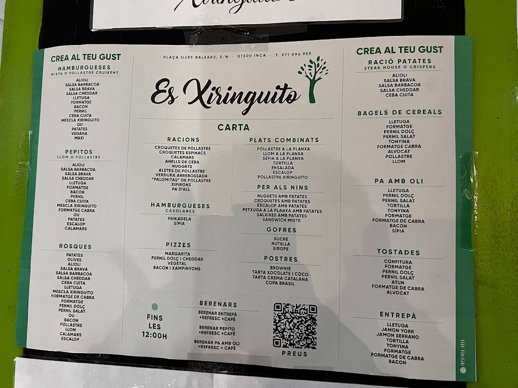 Es Xiringuito — Carta