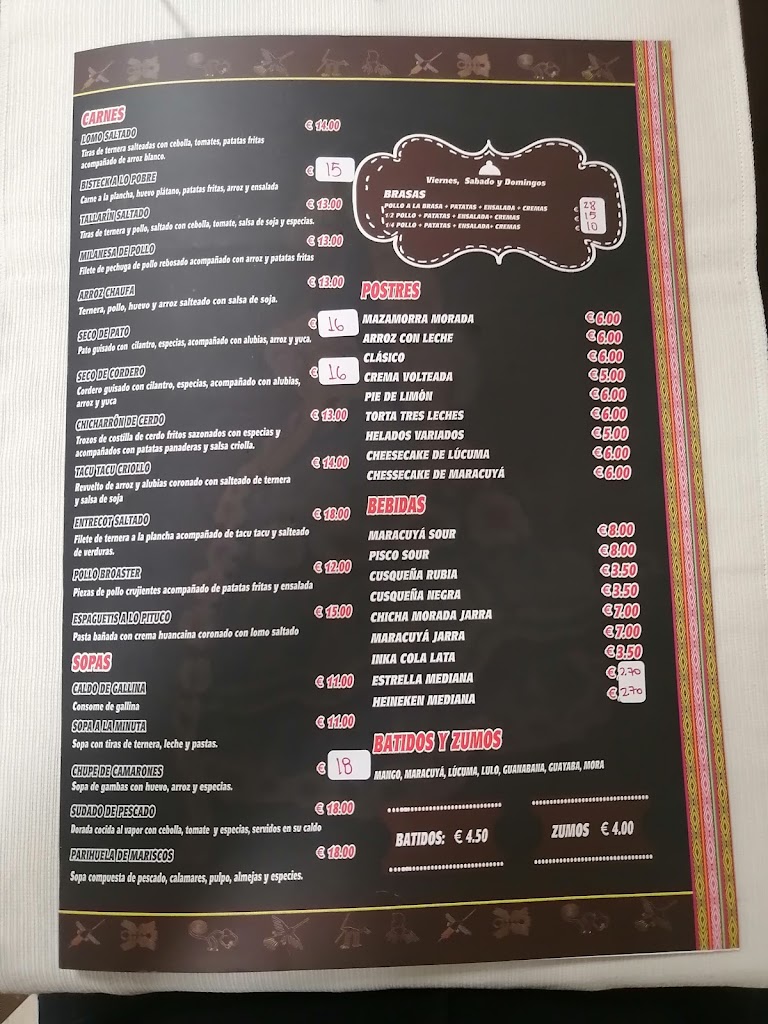Restaurante Perricholi — Carta
