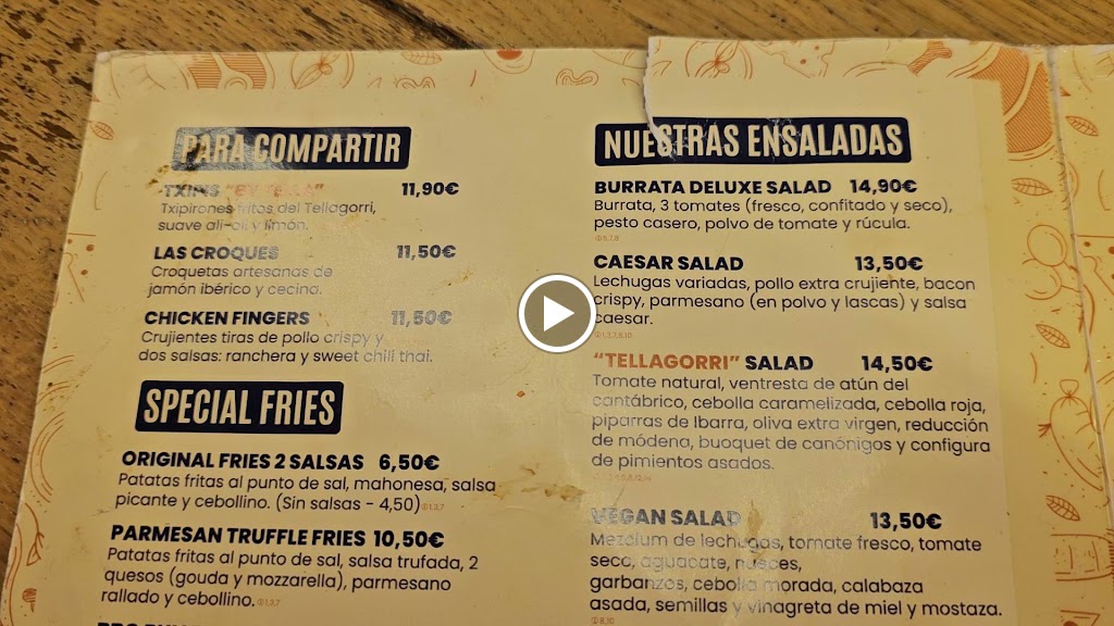 Restaurante Tellagorri — Carta