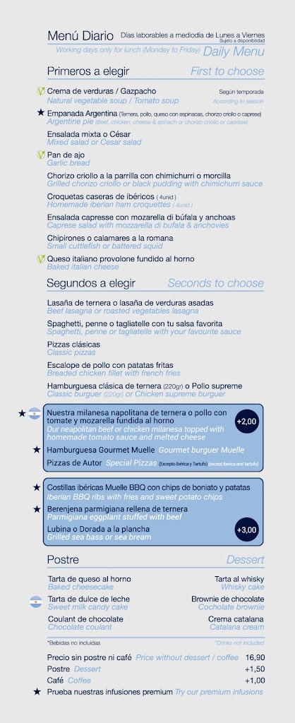 Restaurante Pizzeria Muelle — Carta