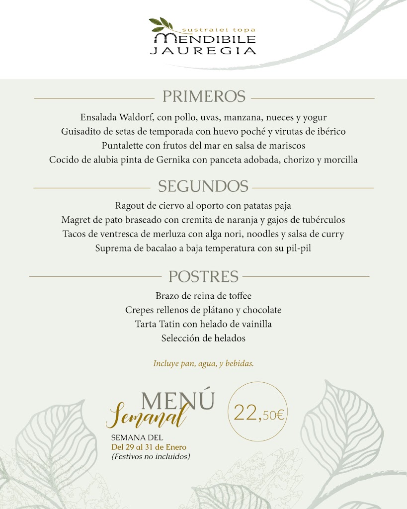 Restaurante Mendibile Jauregia — Carta
