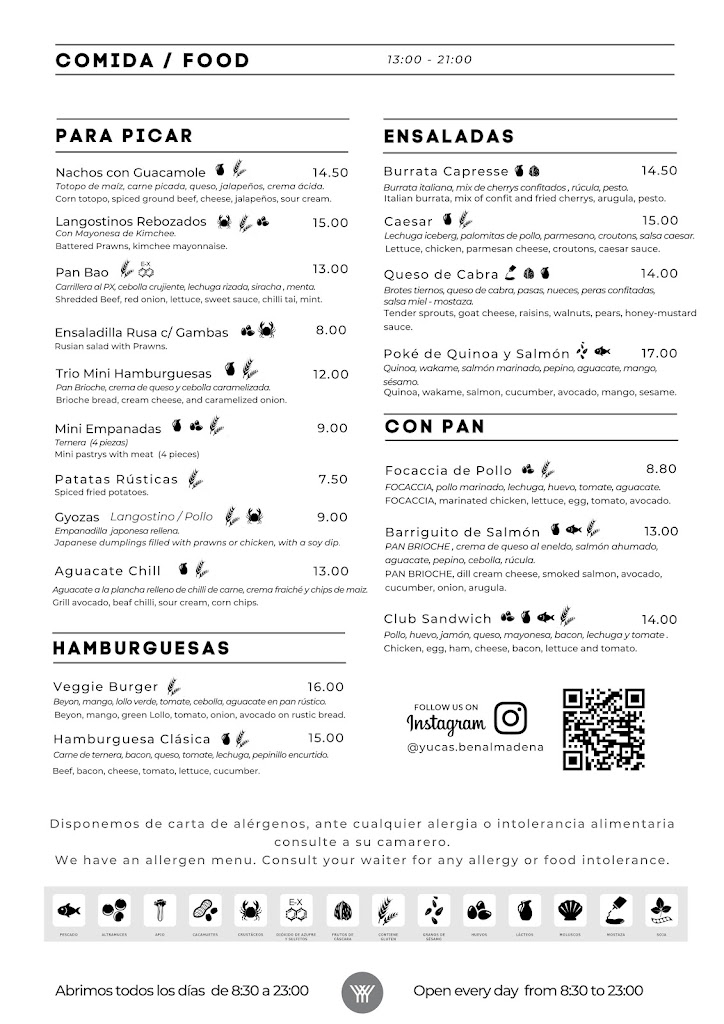 Yucas Cafe & Bar — Carta