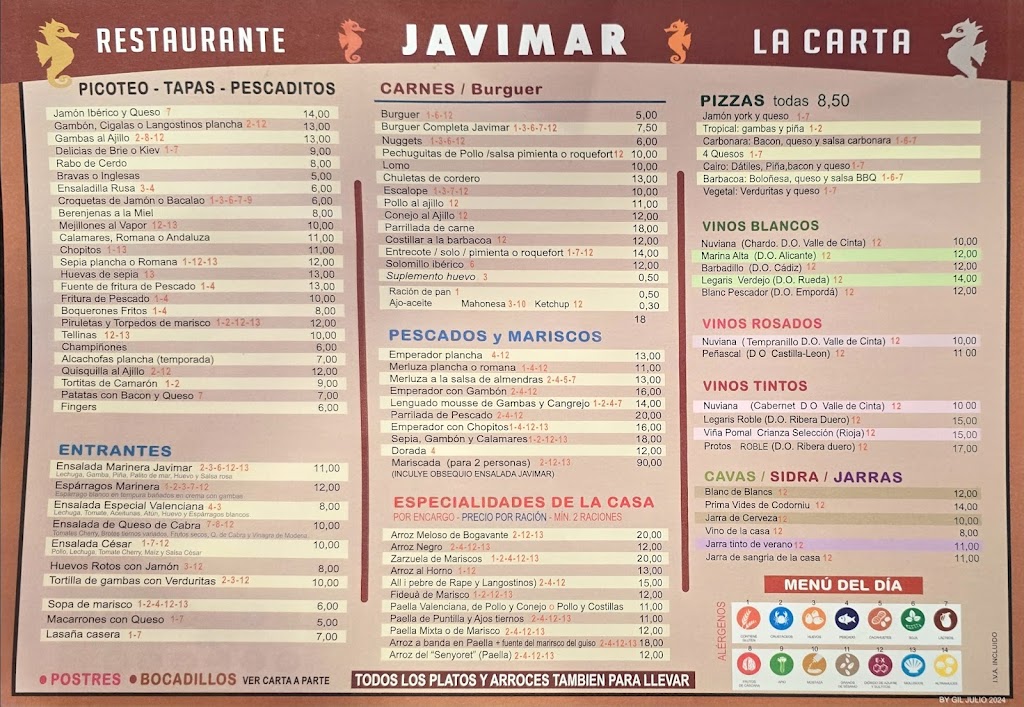Javimar Bar Restaurante — Carta