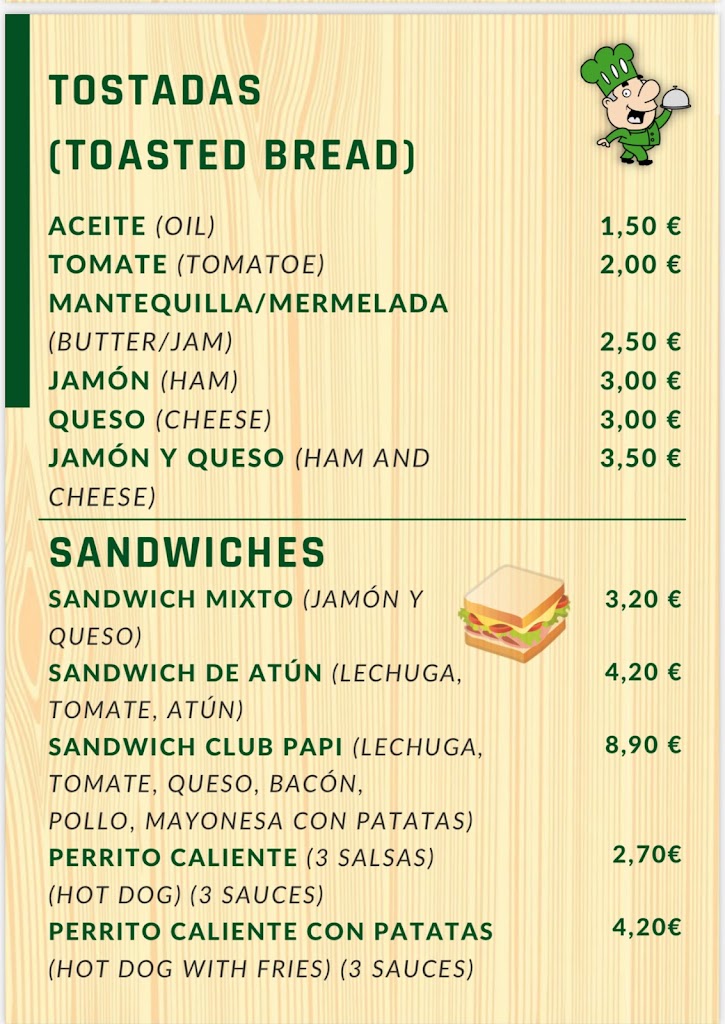Bar La Tapita del PAPi — Carta