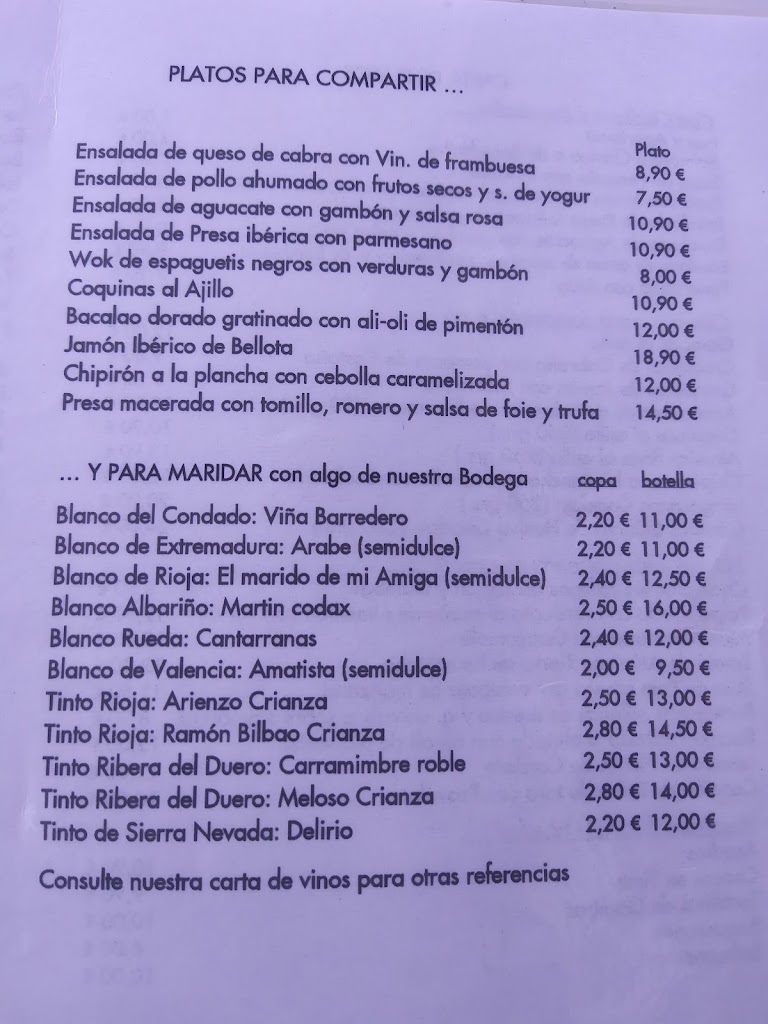 Restaurante Consolacion — Carta