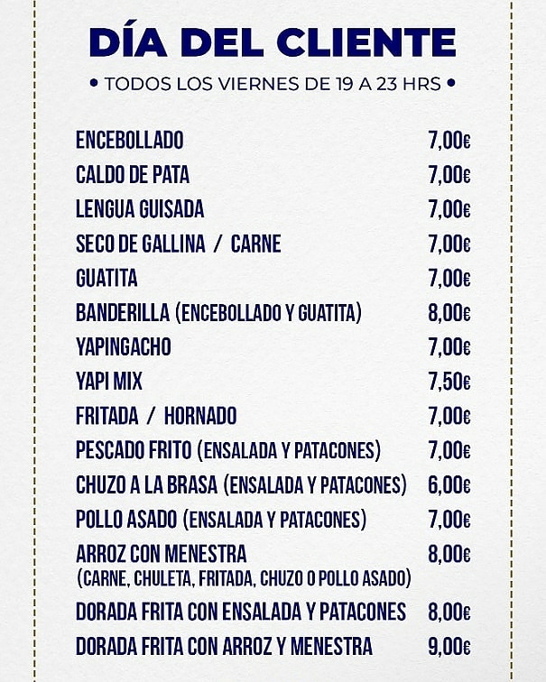 Restaurant Fragata Guayas Sabadell — Carta