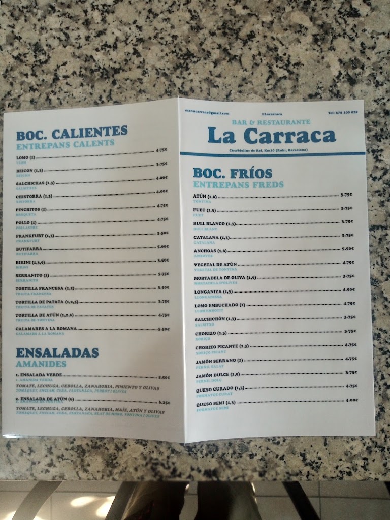 Bar La Carraca — Carta