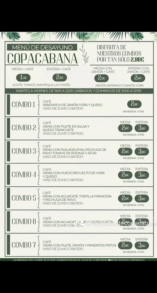 Restaurante Copacabana — Carta