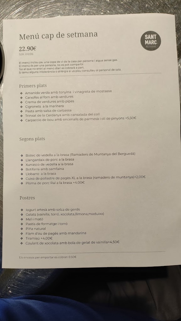 Restaurant Sant Marc — Carta