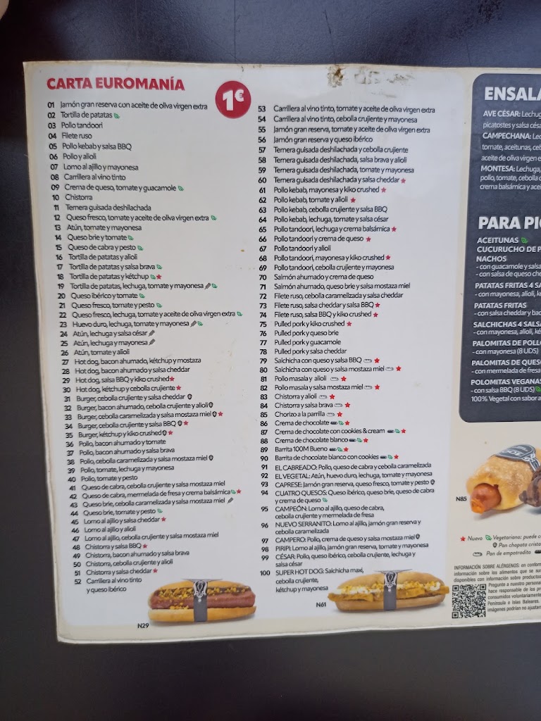 100 Montaditos Torrelavega — Carta