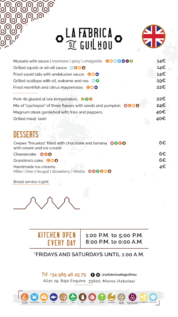 La Fabrica de Guilhou  Bar | Sidreria | Restaurante donde comer en MIERES — Carta