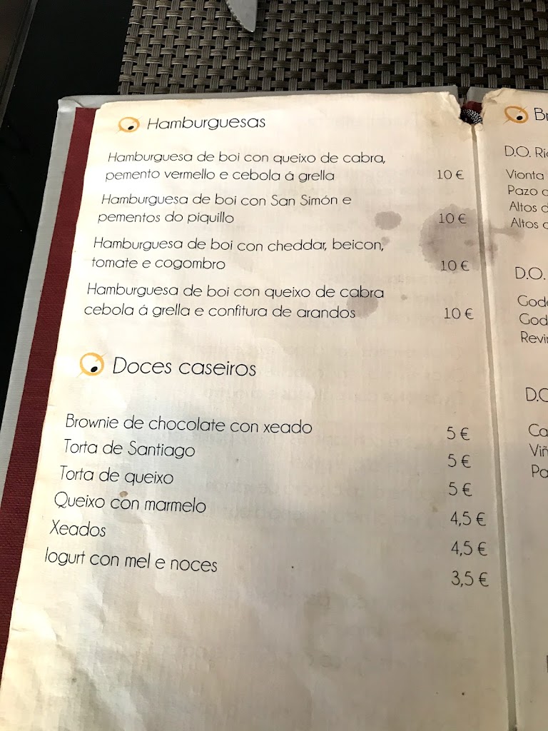 Restaurante Bicoca Compostela — Carta