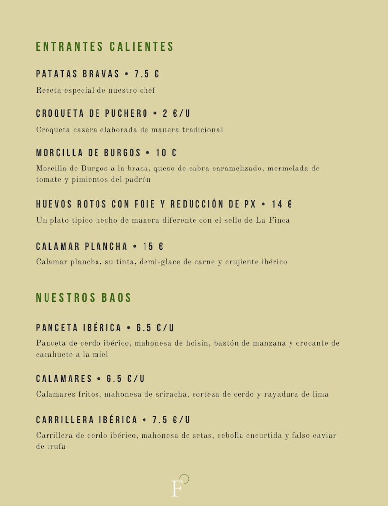La Finca Restaurante — Carta