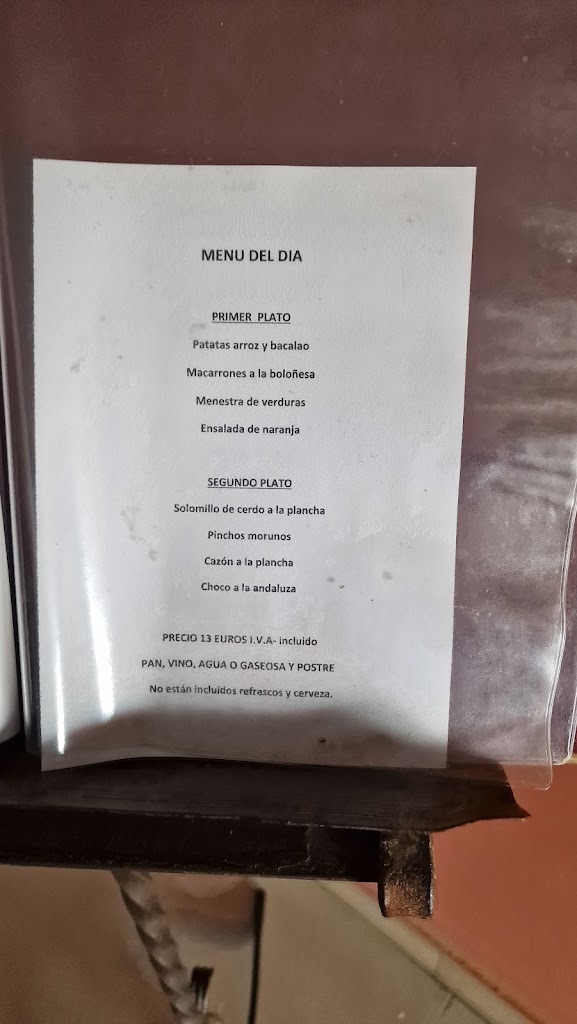 Restaurante Hostal La Bamba — Carta