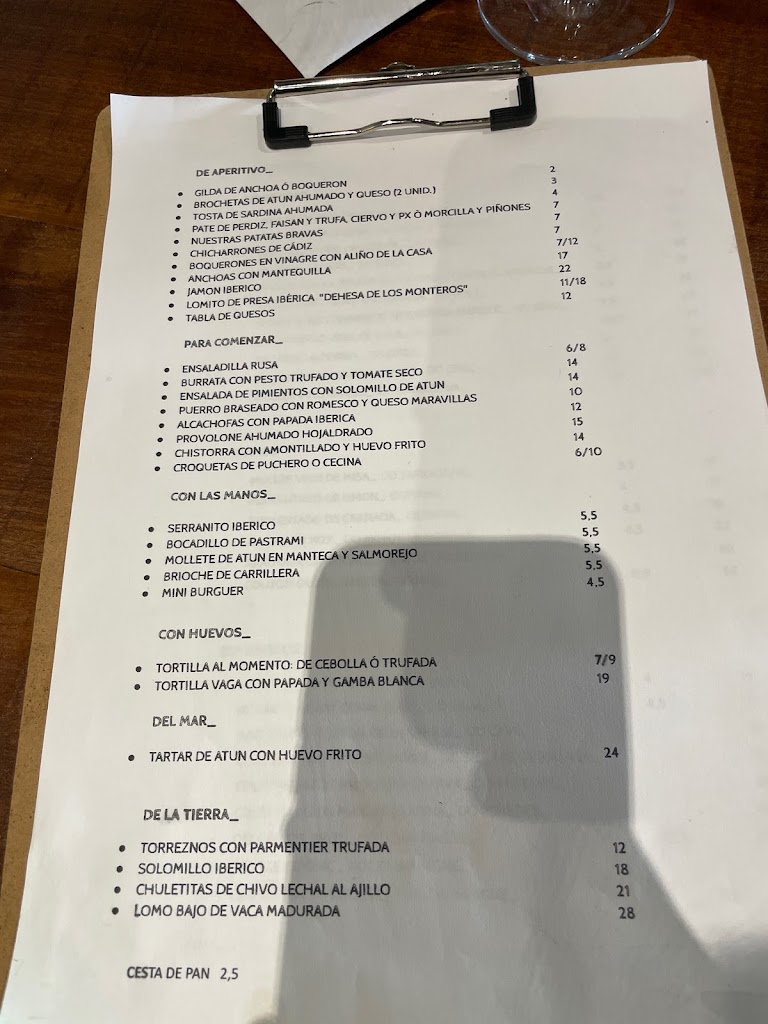 Restaurante Atipico San Pedro — Carta