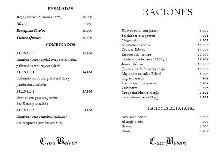 Restaurante y Braseria Beletri — Carta