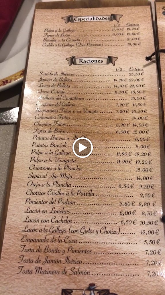 Restaurante O'Milladoiro — Carta