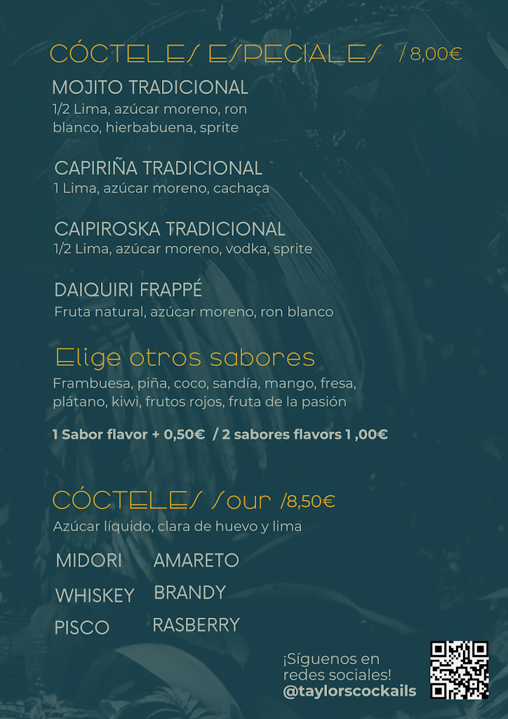 Taylor's Bebidas — Carta