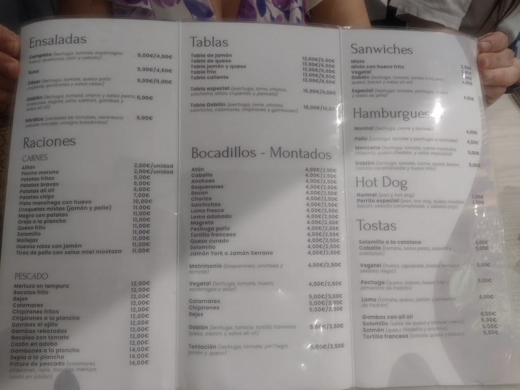 Cerveceria El Doblon — Carta