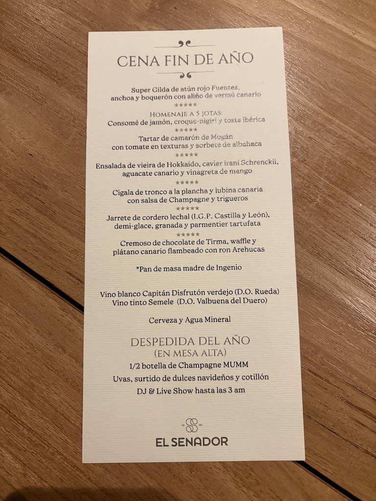 El Senador Restaurant & Beach House — Carta