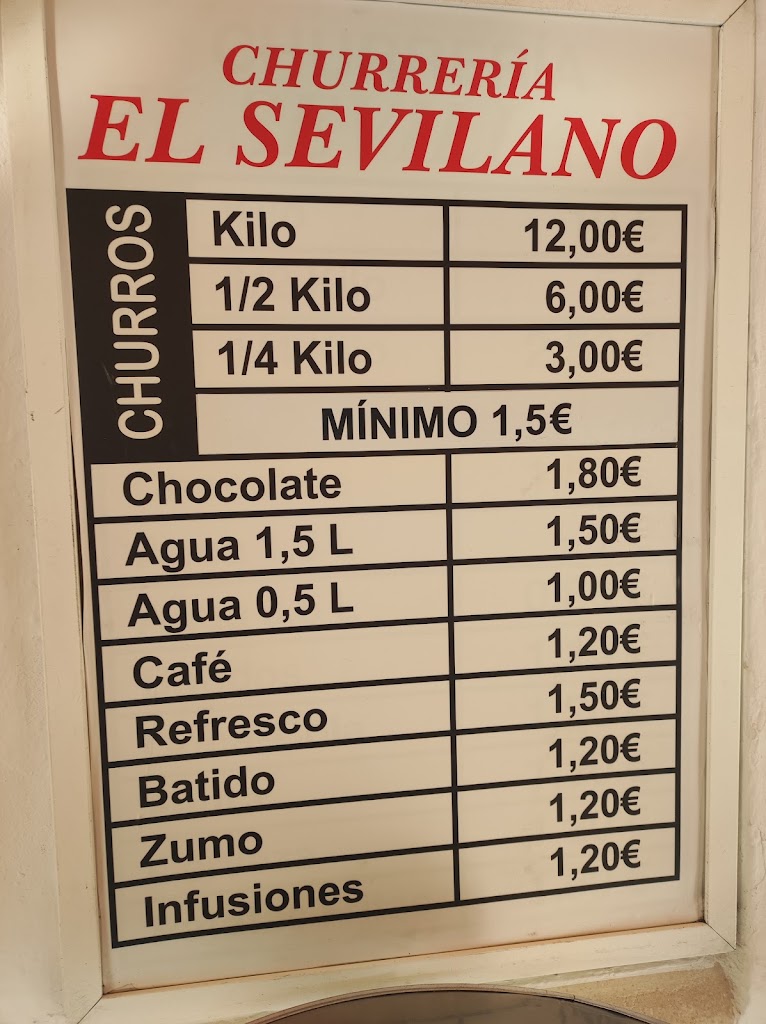 Churreria Chocolateria El Sevillano — Carta